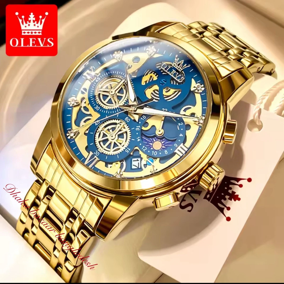 .3352 OliveZ নতুন ডিজাইনের পুরুষদের জন্য ঘড়ি  GOLDEN BLUE