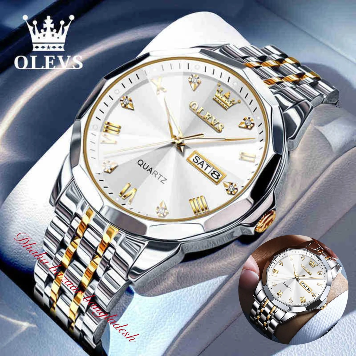 OliveZ NEXT নতুন ডিজাইনের পুরুষদের জন্য ঘড়ি BSILVER GOLDEN WHITE