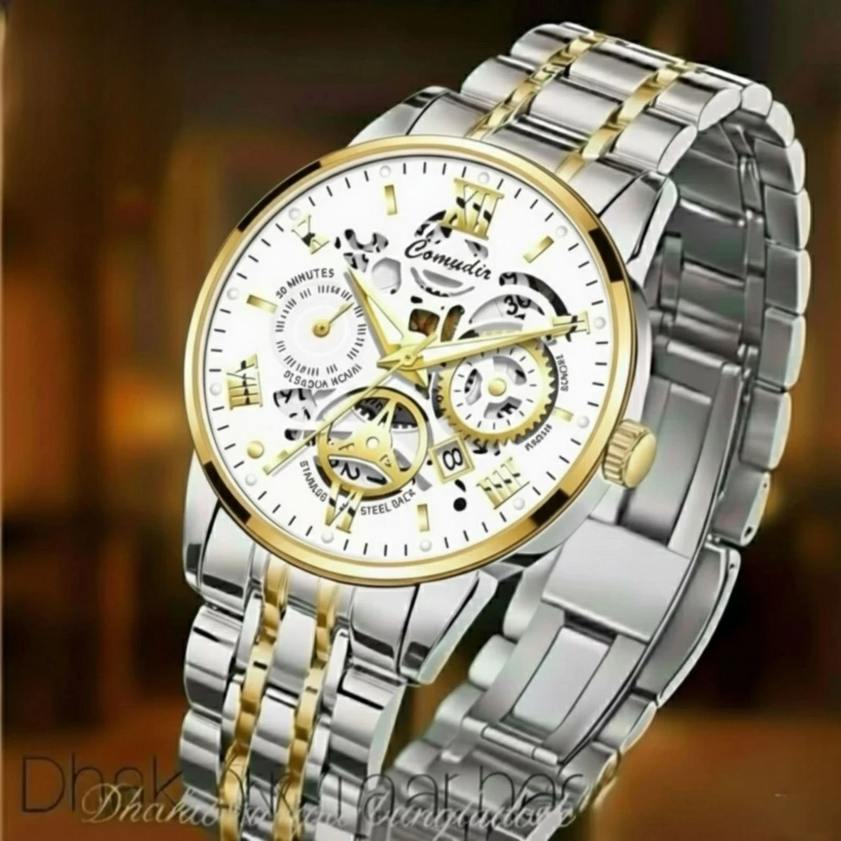 BINBOND 2200 পুরুষের জন্য নন মেকানিক্যাল ওয়াটার প্রুফ ঘড়ি SILVER GOLDEN WHITE