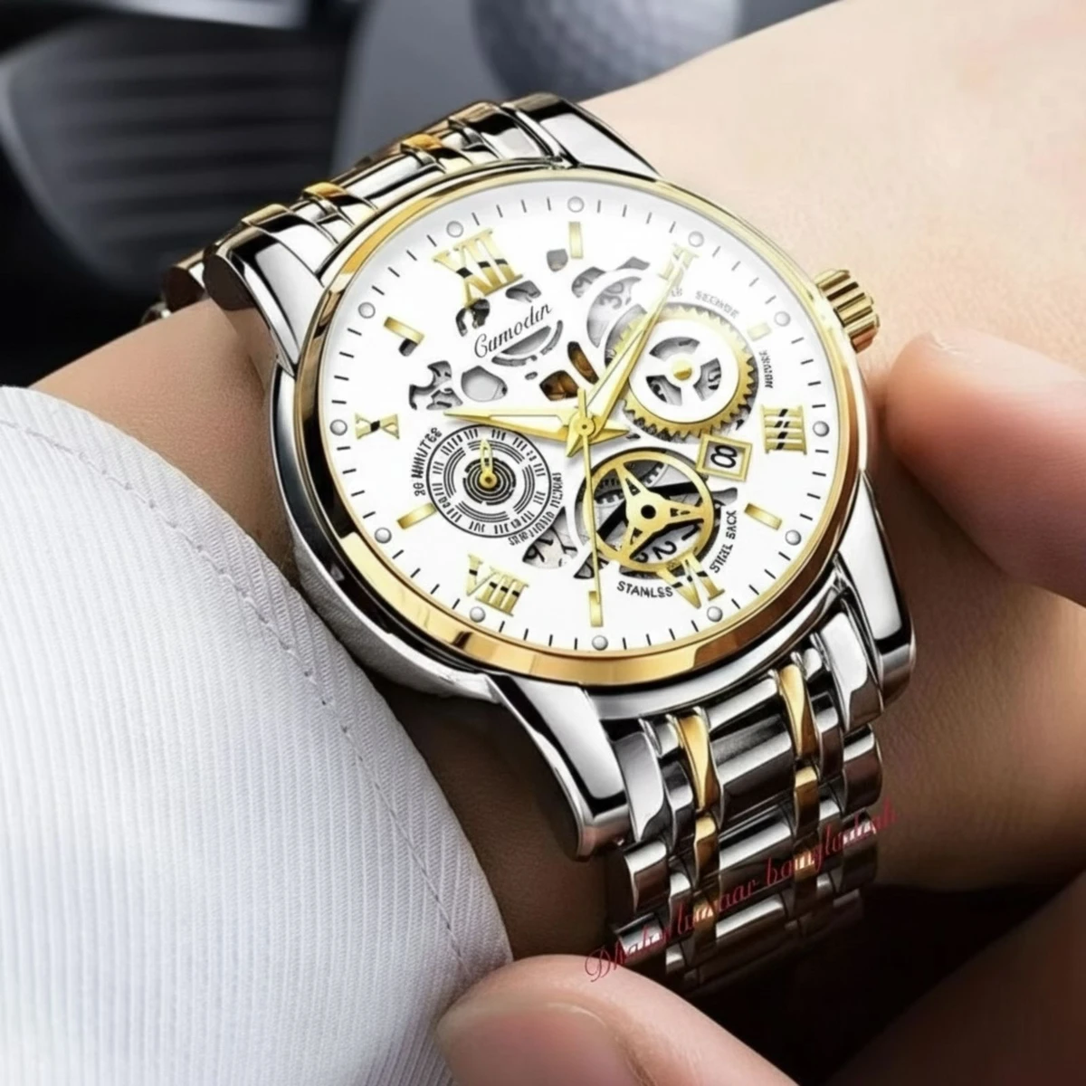 BINBOND 2200 পুরুষের জন্য নন মেকানিক্যাল ওয়াটার প্রুফ ঘড়ি SILVER GOLDEN WHITE