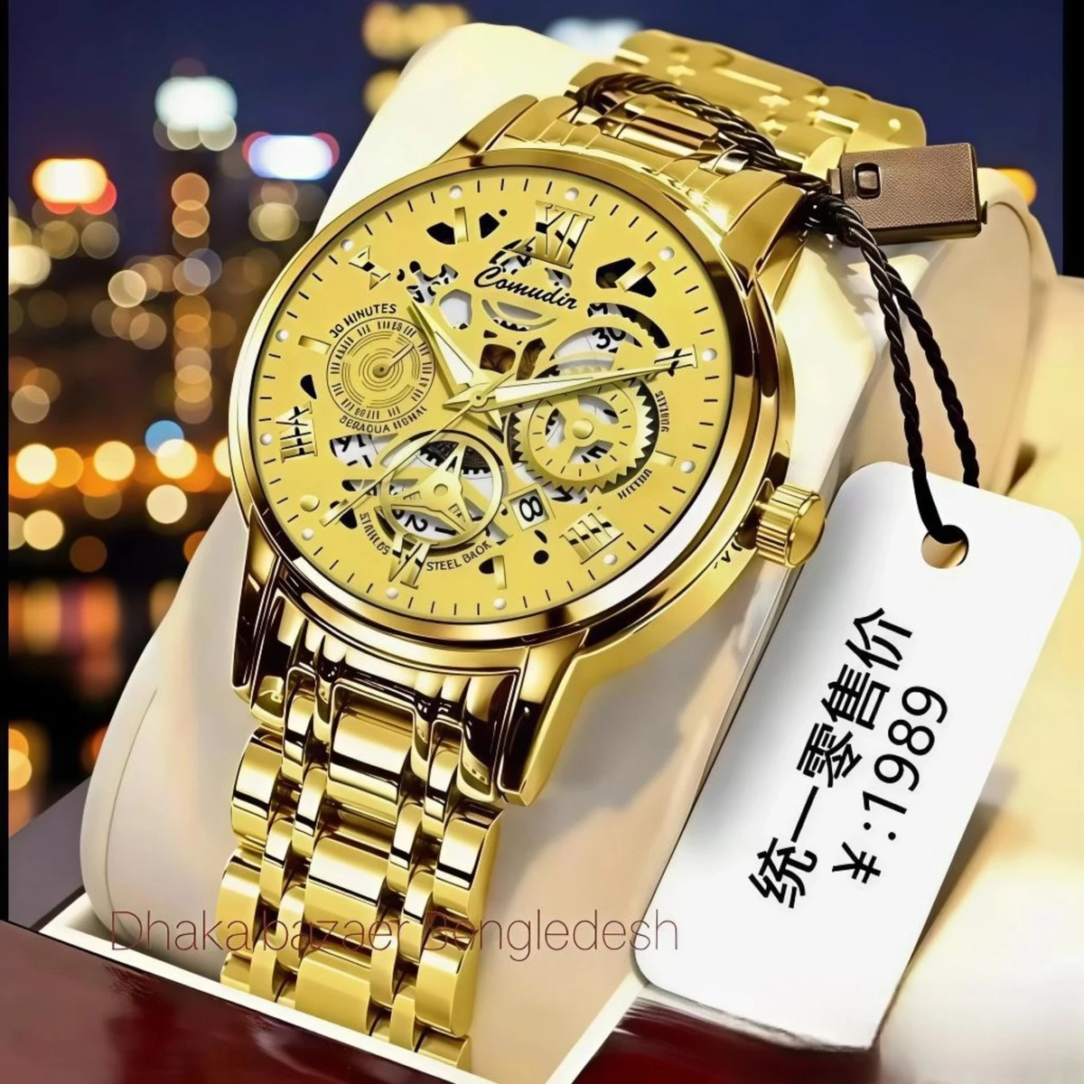 পুরুষের জন্য 022 নন মেকানিক্যাল ওয়াটার প্রুফ ঘড়ি GOLDEN