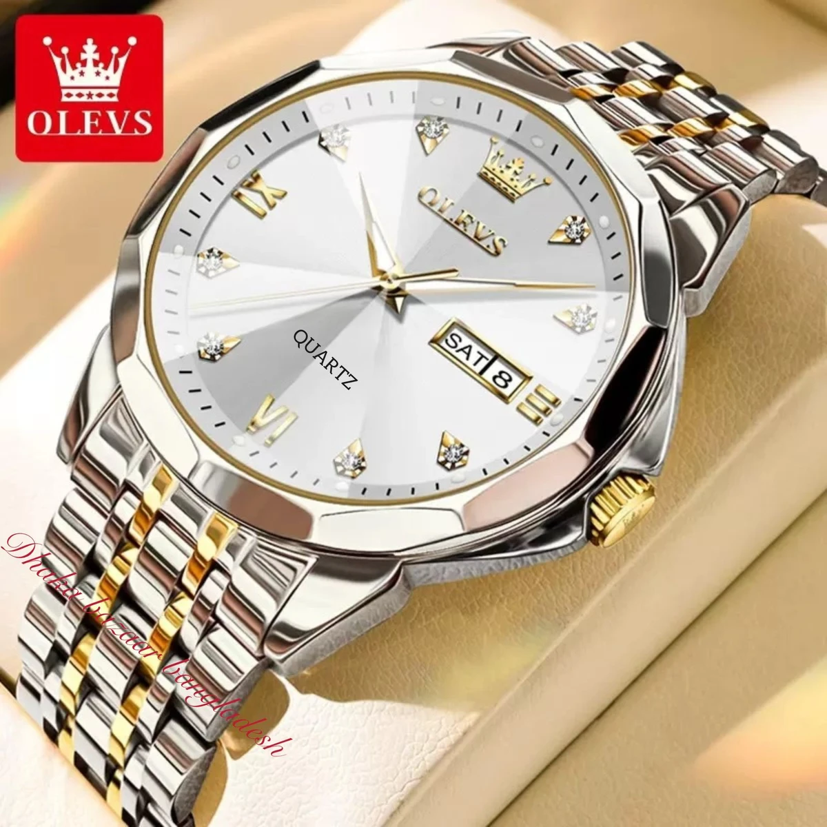 OLIVESZ নতুন ডিজাইনের পুরুষদের জন্য ঘড়ি SILVER GOLDEN WHITE