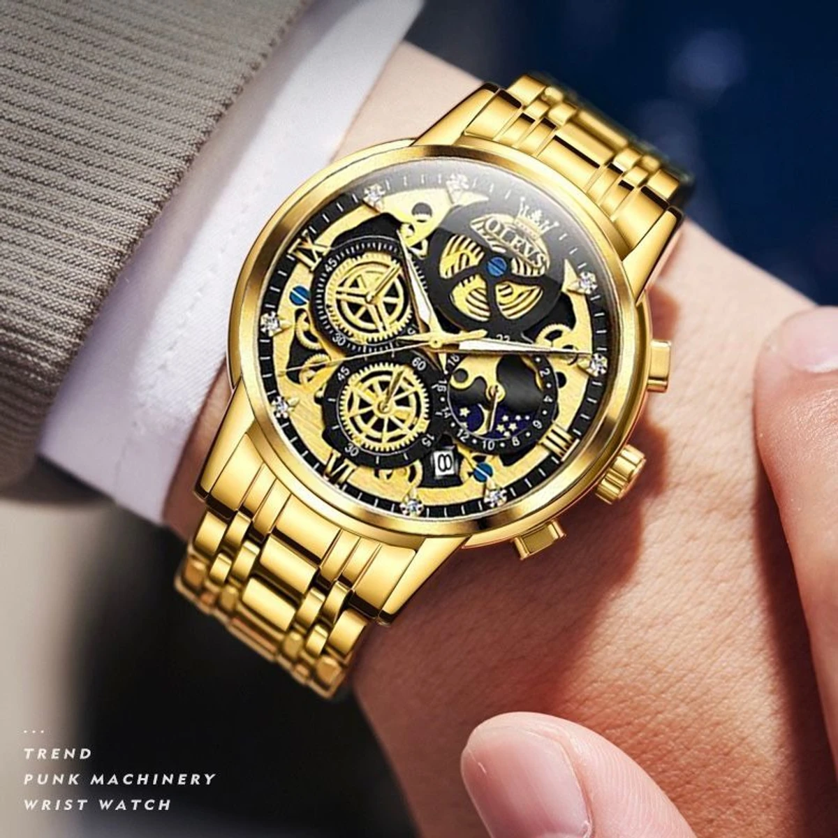 .3352 OliveZ নতুন ডিজাইনের পুরুষদের জন্য ঘড়ি GOLDEN BLACK