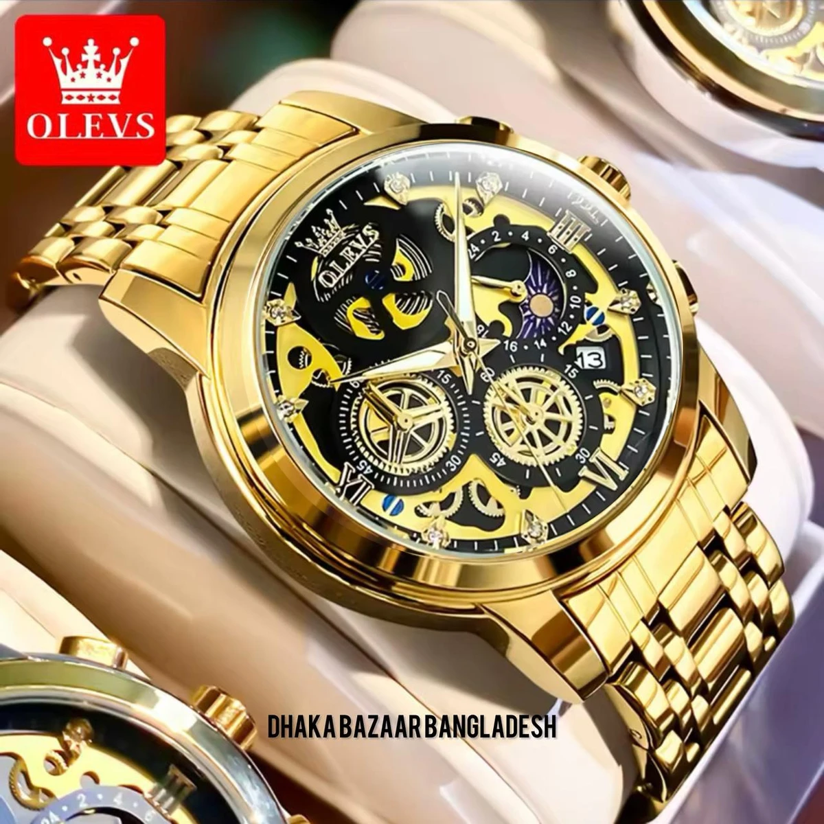 .3352 OliveZ নতুন ডিজাইনের পুরুষদের জন্য ঘড়ি GOLDEN BLACK