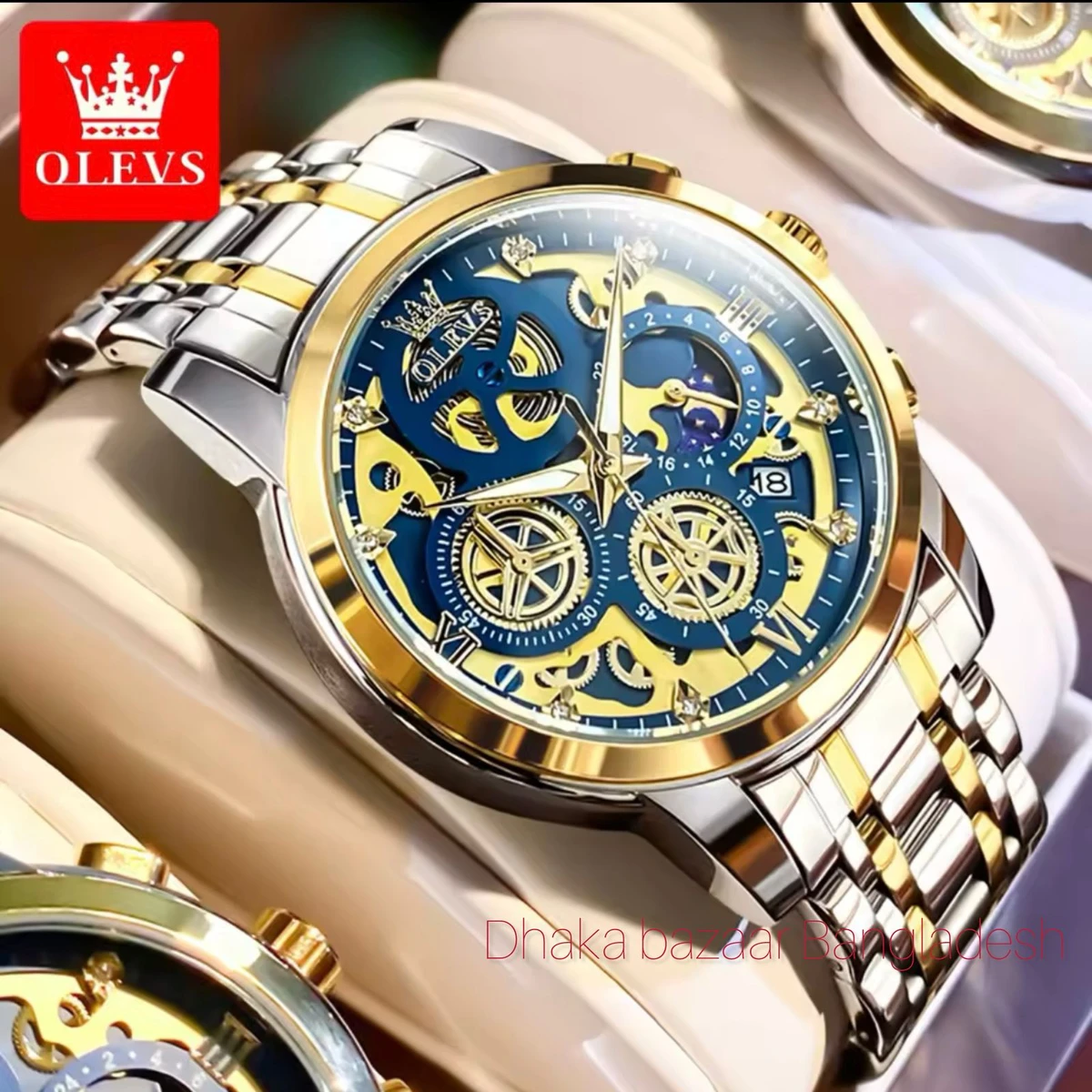 3352 OliveZ নতুন ডিজাইনের পুরুষদের জন্য ঘড়ি BSILVER GOLDEN BLUE