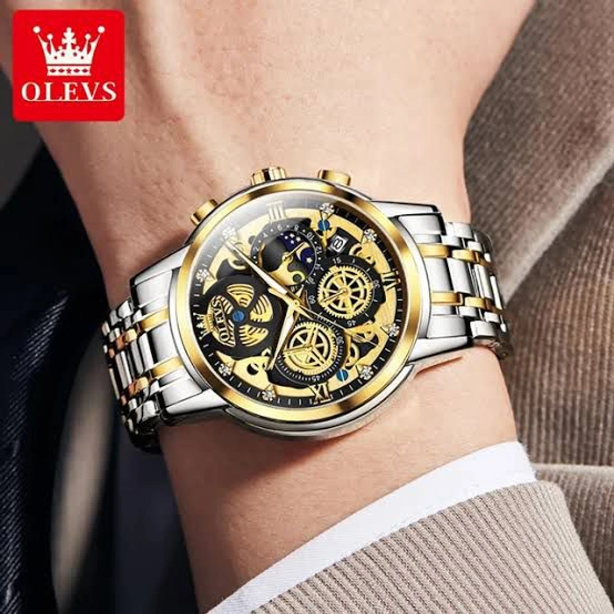 .3352 OliveZ নতুন ডিজাইনের পুরুষদের জন্য ঘড়ি BSILVER GOLDEN BLACK