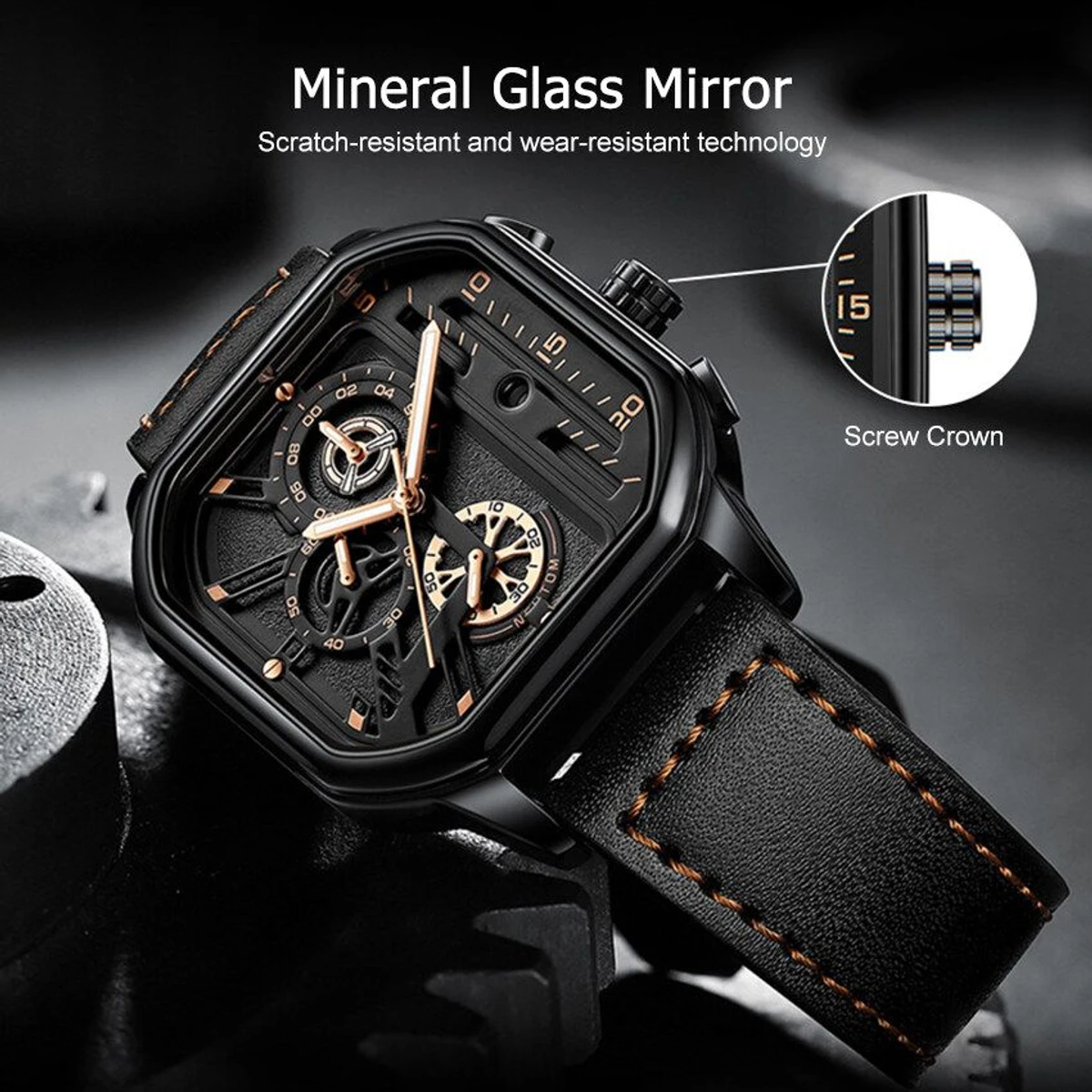 TRSOYEES আর্টিফিশিয়াল লেদার নতুন ডিজাইনের পুরুষদের জন্য ঘড়ি BLACK