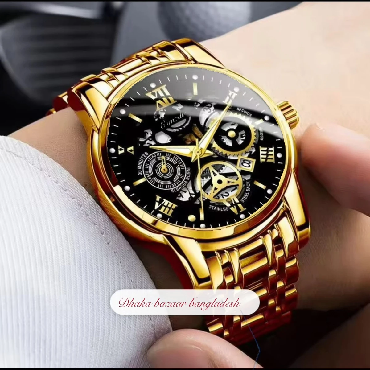 পুরুষের জন্য 022 নন মেকানিক্যাল ওয়াটার প্রুফ ঘড়ি GOLDEN BLACK