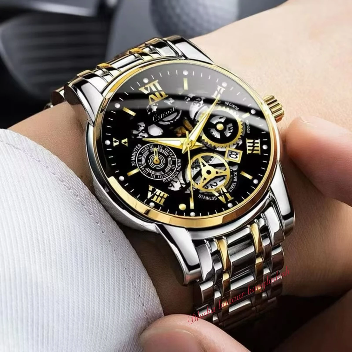 পুরুষের জন্য 022 নন মেকানিক্যাল ওয়াটার প্রুফ ঘড়ি SILVER BLACK