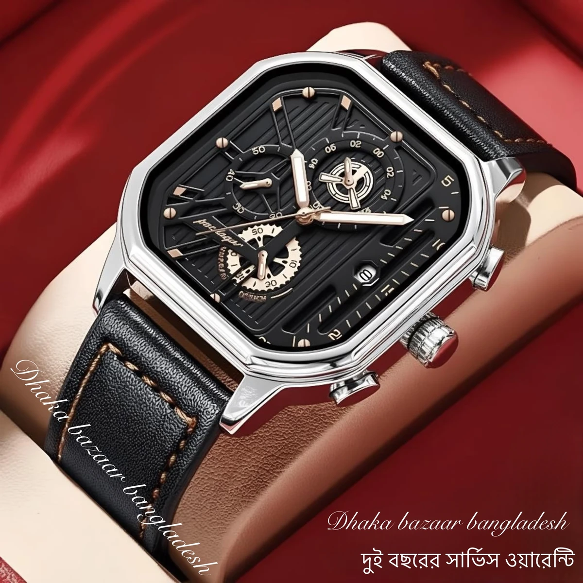 PEO TRSOYEES আর্টিফিশিয়াল লেদার নতুন ডিজাইনের পুরুষদের জন্য ঘড়ি BLACK SILVER