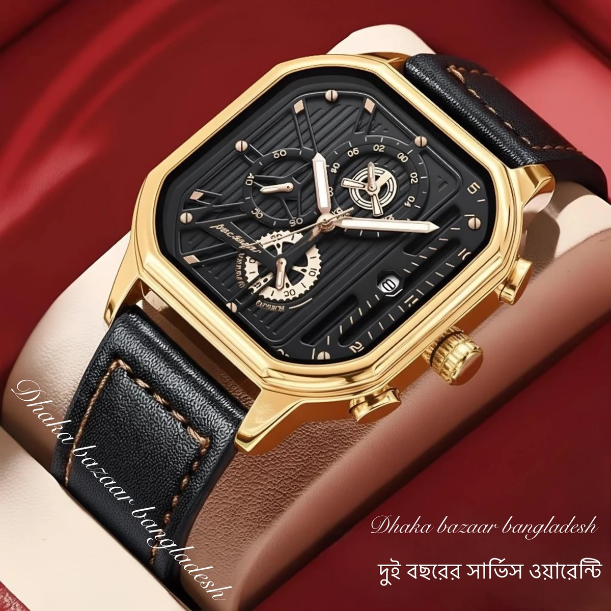 PEO TRSOYEES আর্টিফিশিয়াল লেদার নতুন ডিজাইনের পুরুষদের জন্য ঘড়ি BLACK GOLDEN