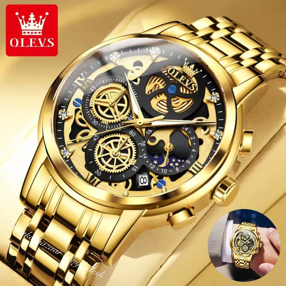 3352 OliveZ MAZ নতুন ডিজাইনের পুরুষদের জন্য ঘড়ি GOLDEN BLACK