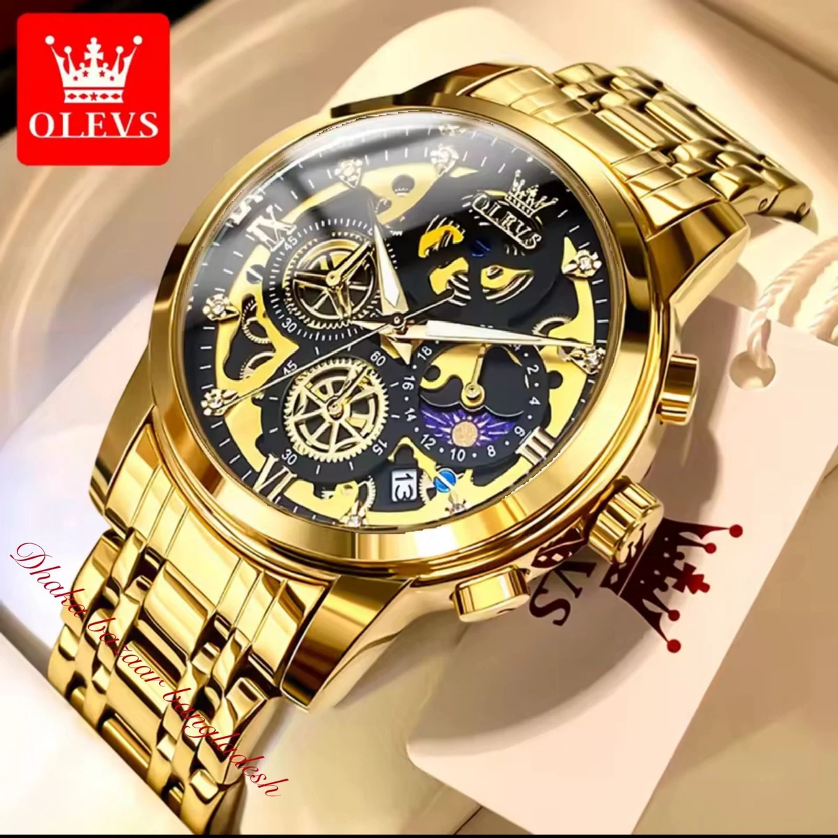 3352 OliveZ MAZ নতুন ডিজাইনের পুরুষদের জন্য ঘড়ি GOLDEN BLACK