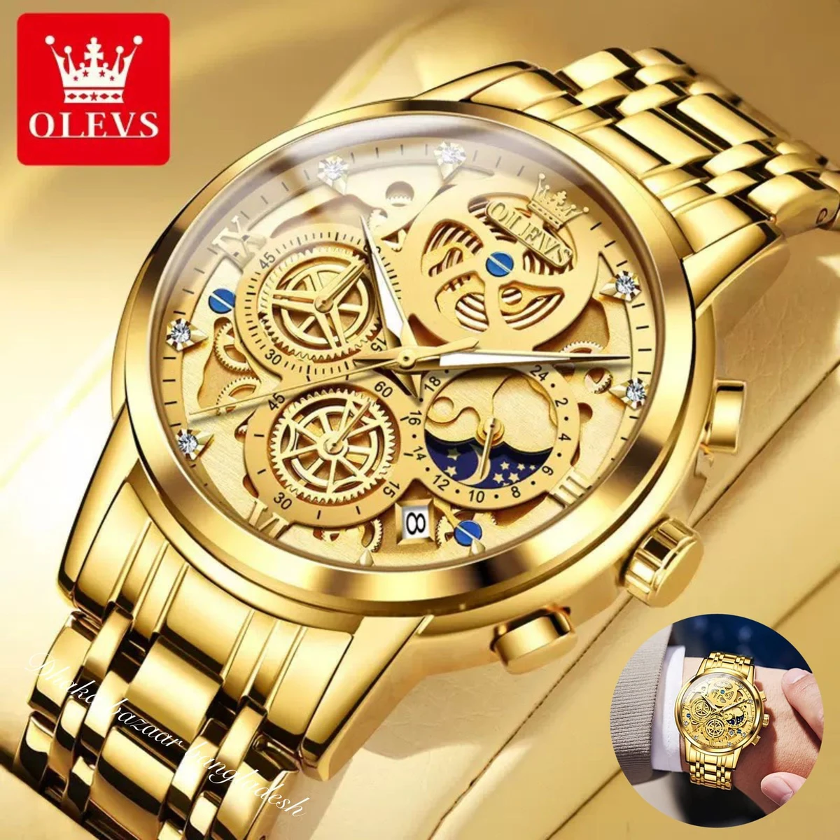 3352 OliveZ MAZ নতুন ডিজাইনের পুরুষদের জন্য ঘড়ি GOLDEN