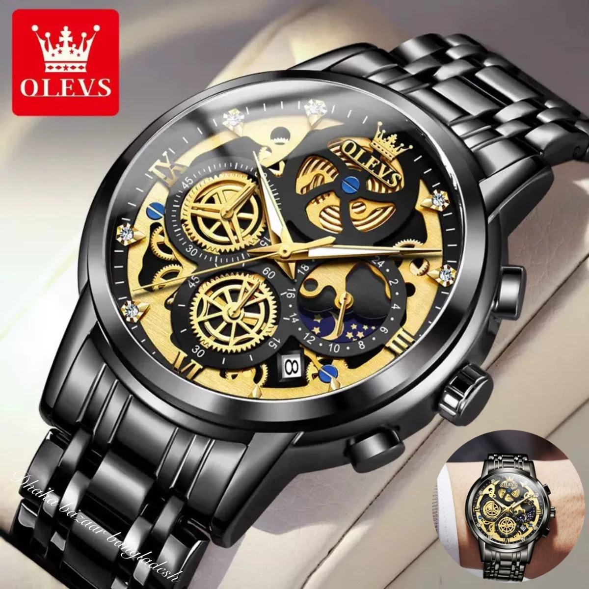 3352 OliveZ MAZ নতুন ডিজাইনের পুরুষদের জন্য ঘড়ি  BLACK