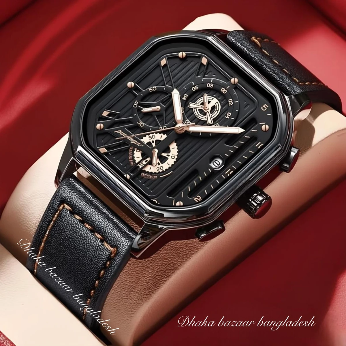 TRSOYEES আর্টিফিশিয়াল লেদার নতুন ডিজাইনের পুরুষদের জন্য ঘড়ি BLACK