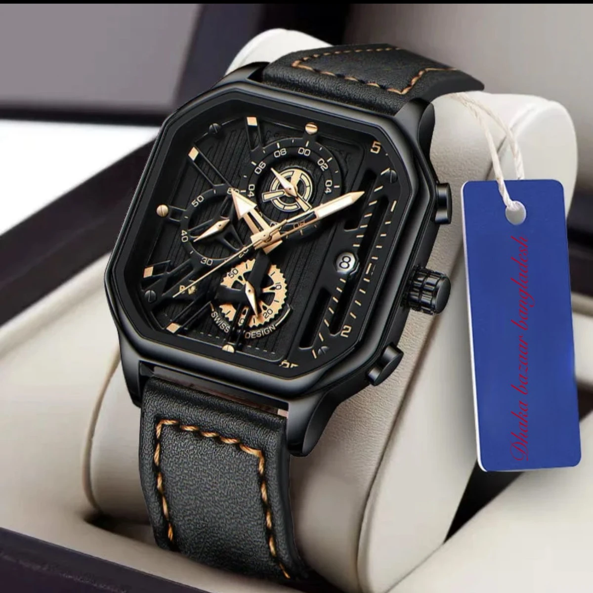 TRSOYEES আর্টিফিশিয়াল লেদার নতুন ডিজাইনের পুরুষদের জন্য ঘড়ি BLACK