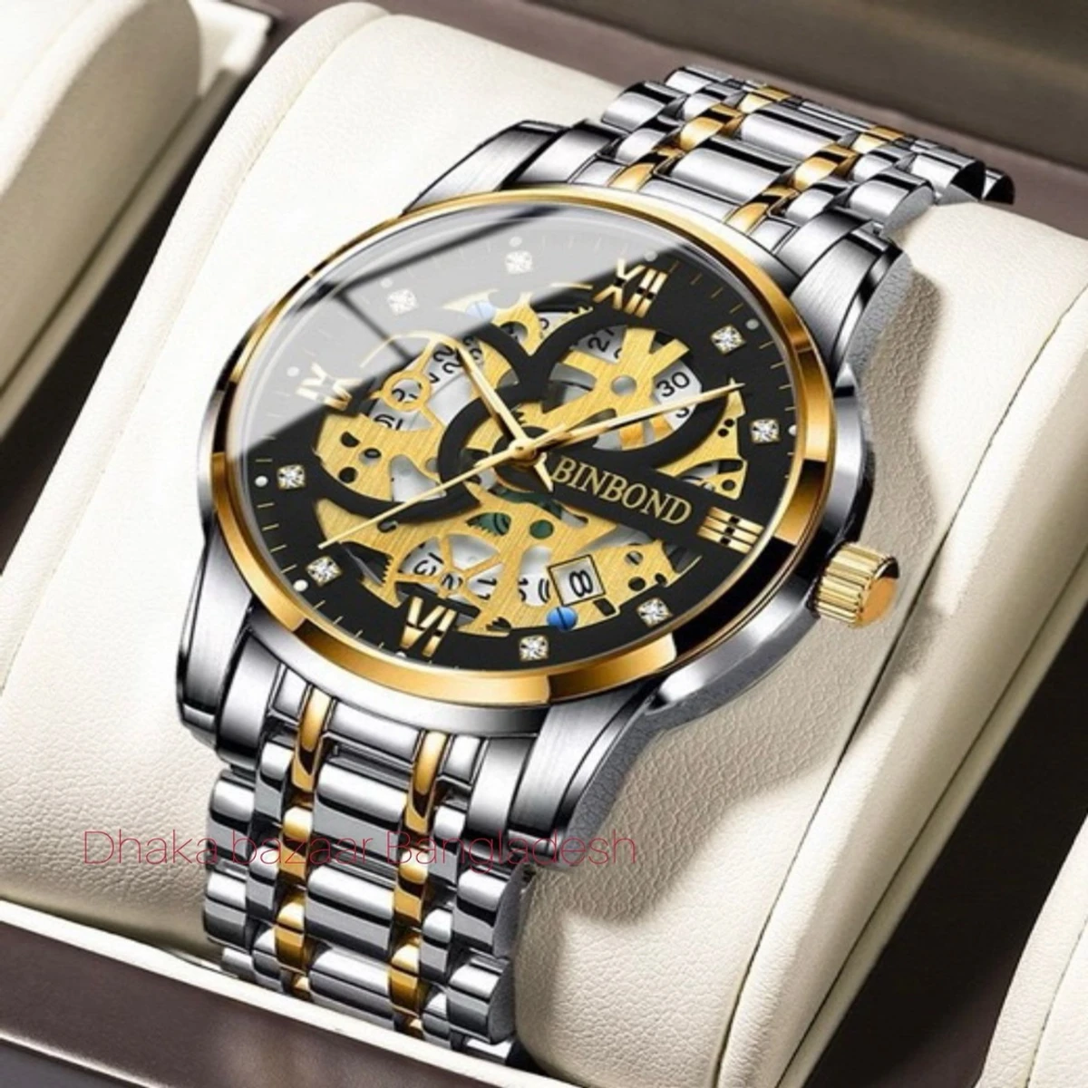 BINBOND BB12 পুরুষের জন্য নন মেকানিক্যাল ওয়াটার প্রুফ ঘড়ি SILVER GOLDEN BLACK