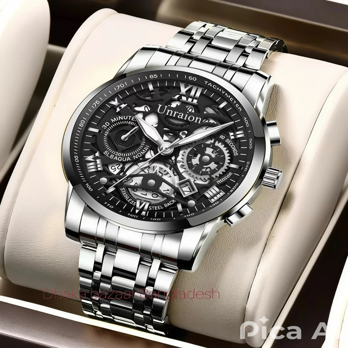 UNI44 পুরুষের জন্য নন মেকানিক্যাল ওয়াটার প্রুফ ঘড়ি SILVER BLACK
