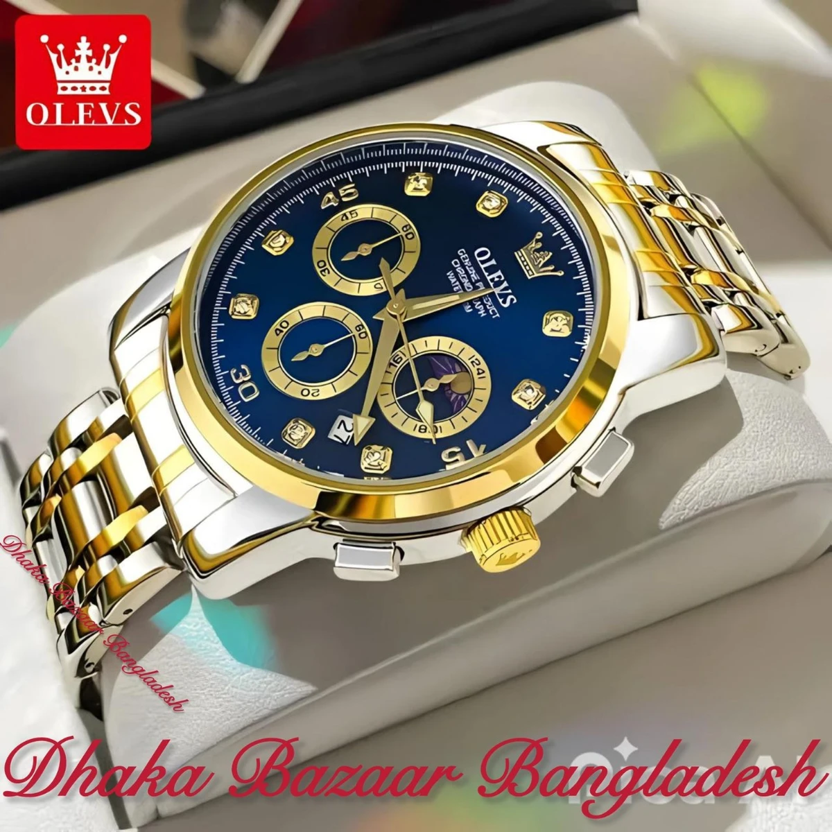 Olivesz 2879 পুরুষের জন্য নন মেকানিক্যাল ঘড়ি SILVER GOLDEN BLUE