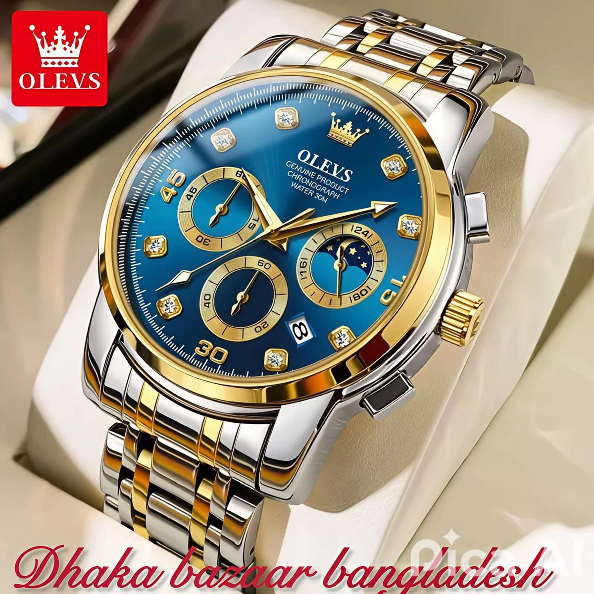 Olivesz 2879 পুরুষের জন্য নন মেকানিক্যাল ঘড়ি SILVER GOLDEN BLUE