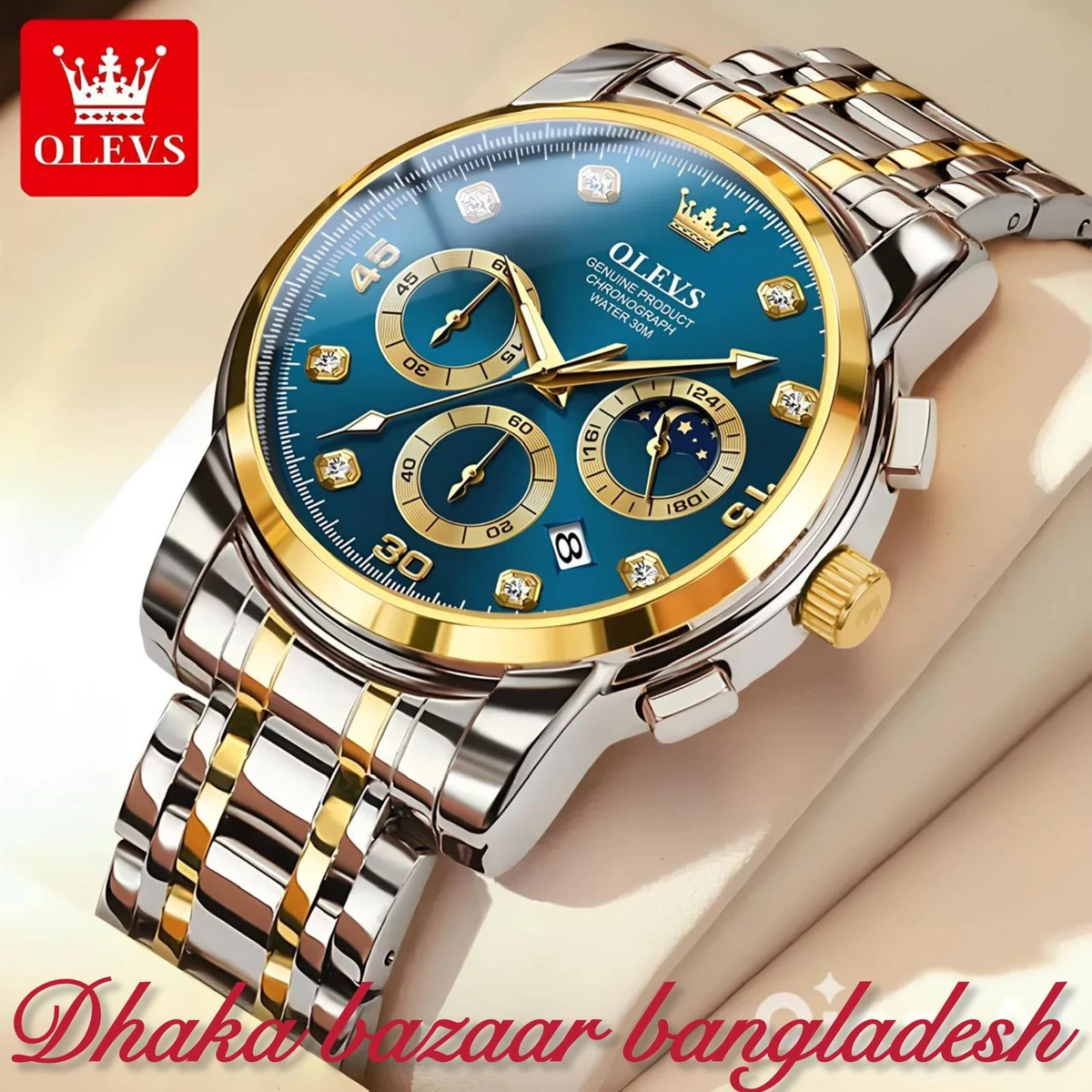 Olivesz 2879 পুরুষের জন্য নন মেকানিক্যাল ঘড়ি SILVER GOLDEN BLUE