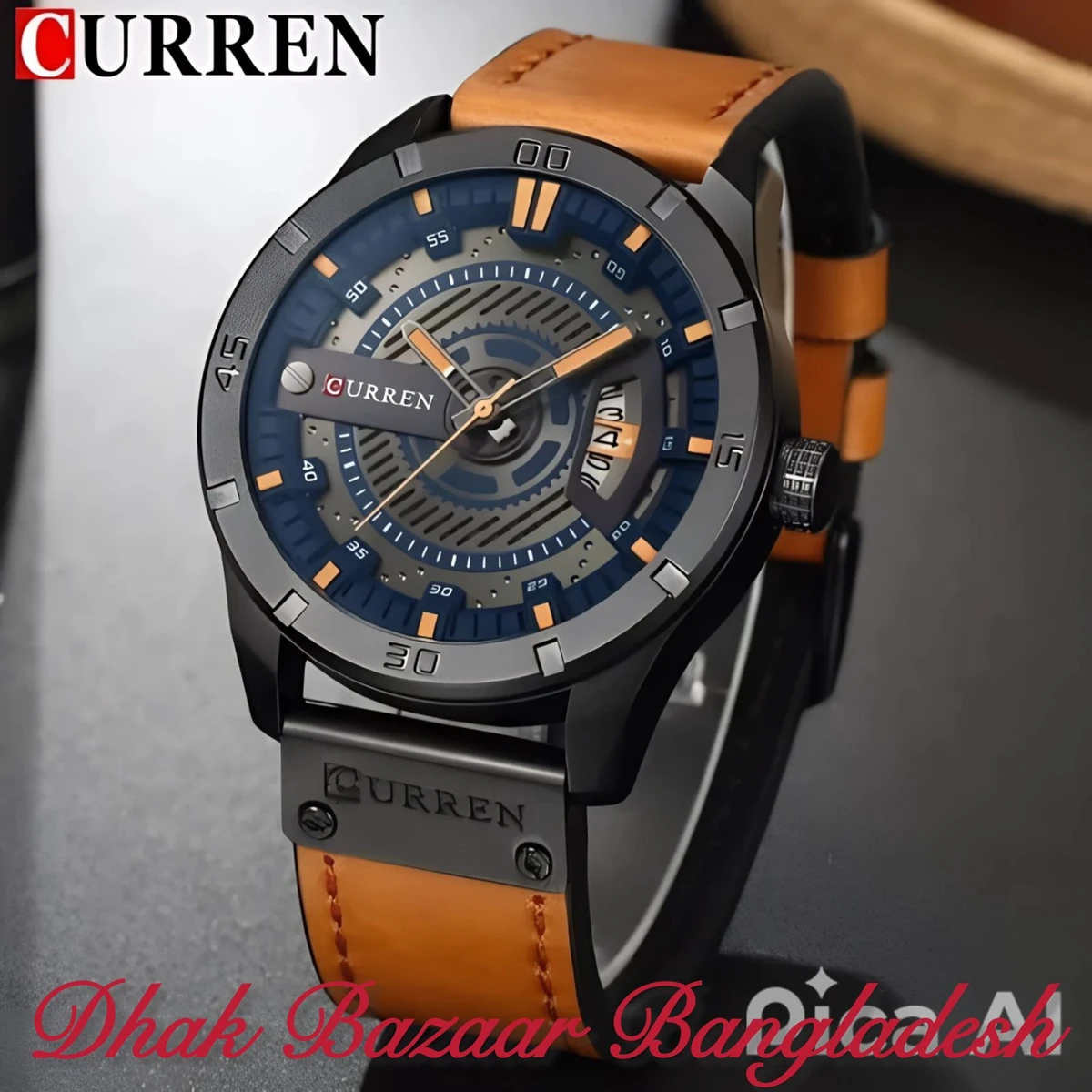 CUREENT 83011 আর্টিফিশিয়াল লেদার নতুন ডিজাইনের পুরুষদের জন্য ঘড়ি BROWN