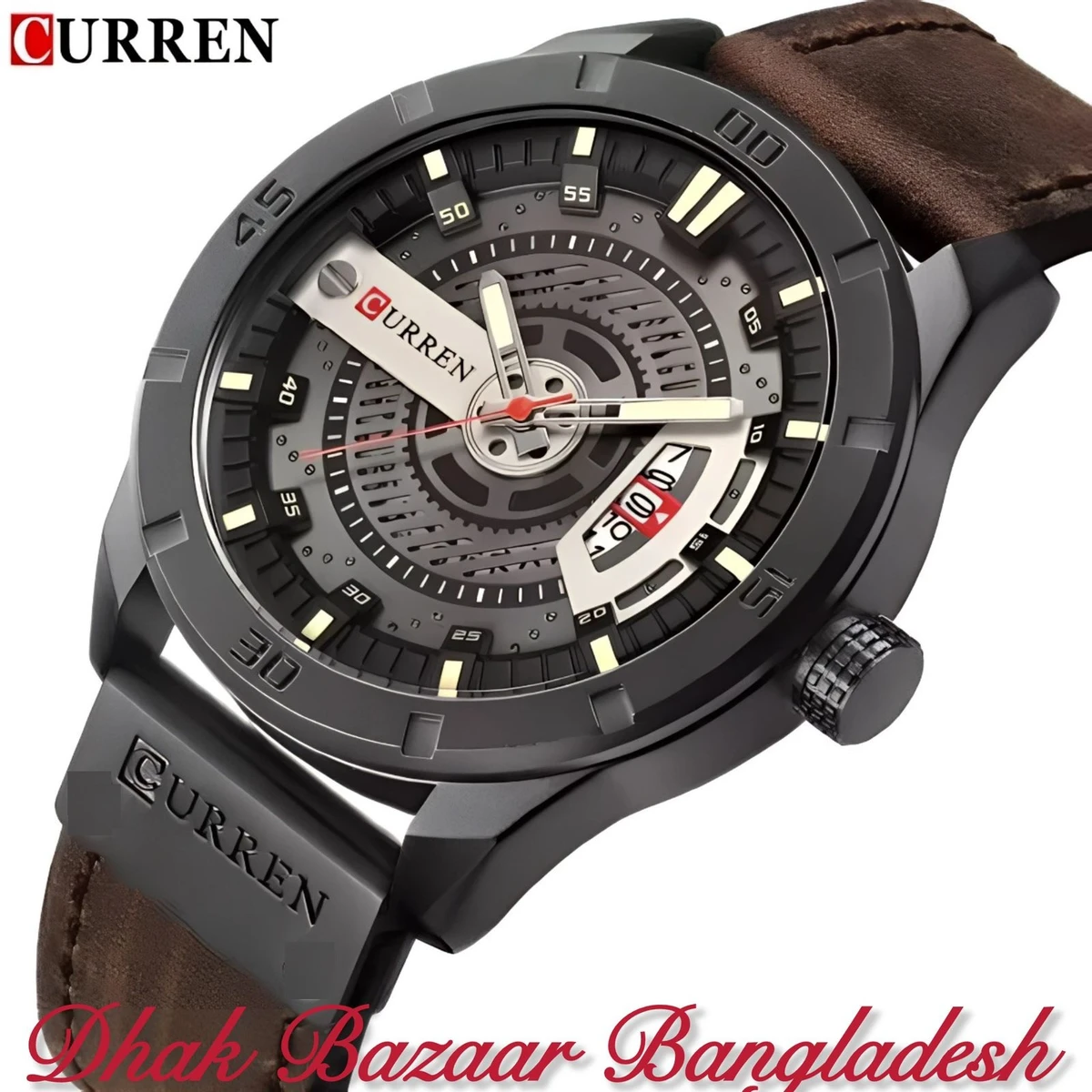 CUREENT 83011 আর্টিফিশিয়াল লেদার নতুন ডিজাইনের পুরুষদের জন্য ঘড়ি COFFEE