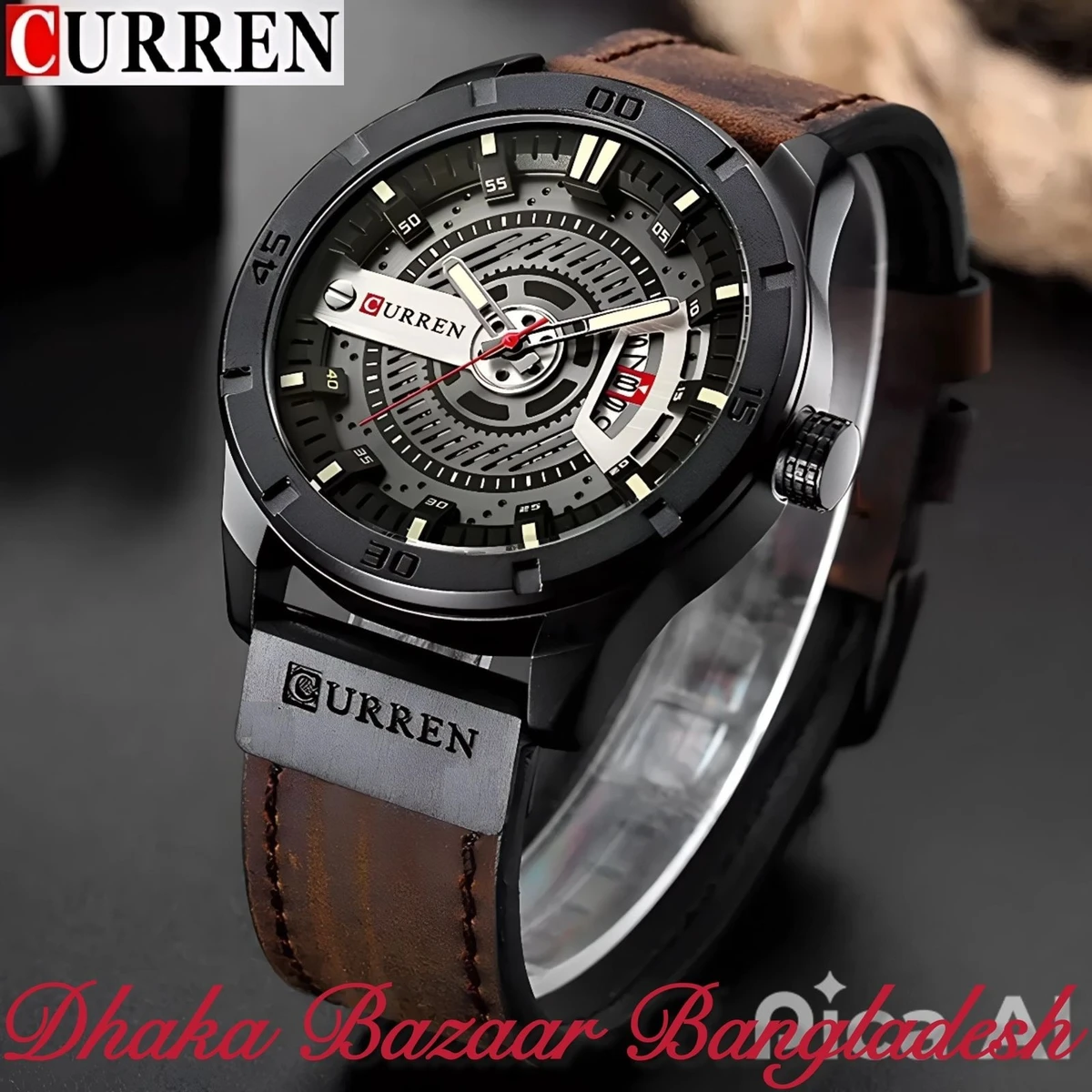 CUREENT 83011 আর্টিফিশিয়াল লেদার নতুন ডিজাইনের পুরুষদের জন্য ঘড়ি COFFEE