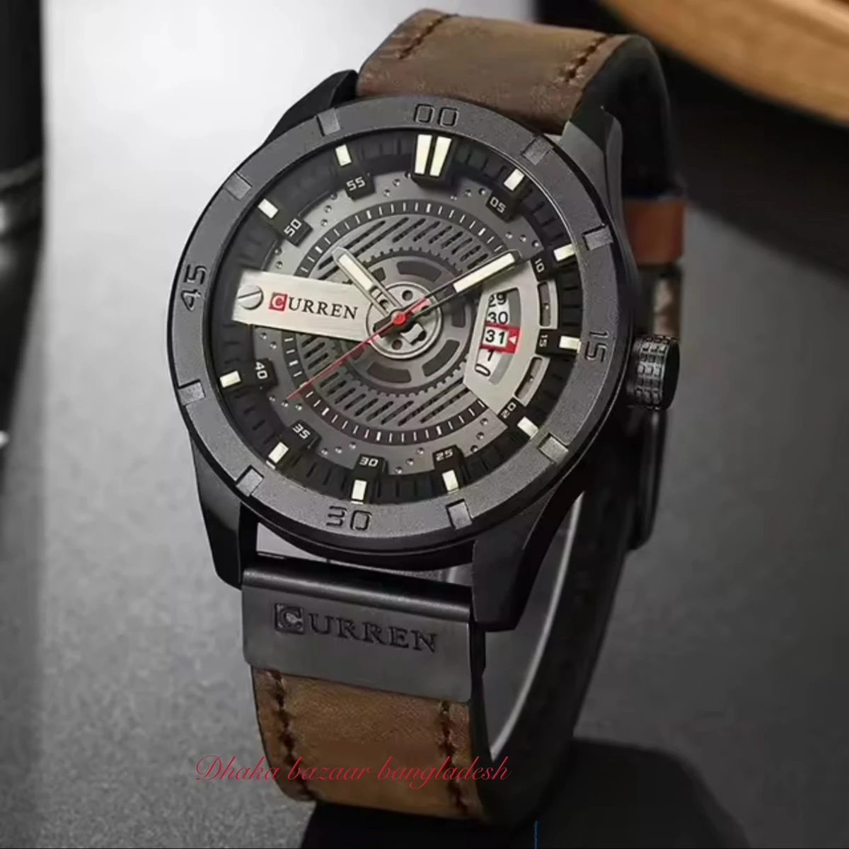 CUREENT 83011 আর্টিফিশিয়াল লেদার নতুন ডিজাইনের পুরুষদের জন্য ঘড়ি COFFEE
