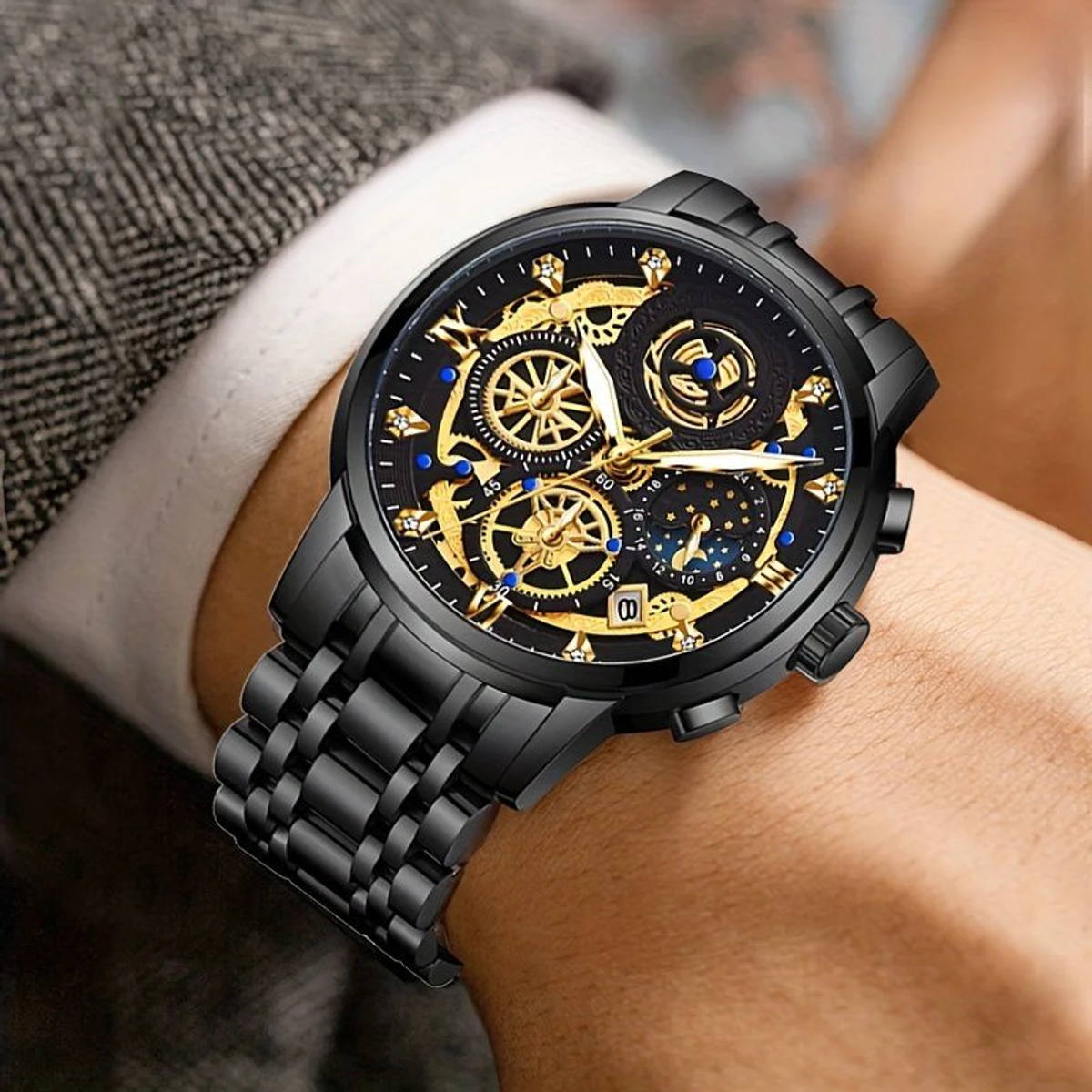 UNI44 পুরুষের জন্য নন মেকানিক্যাল ওয়াটার প্রুফ ঘড়ি BLACK