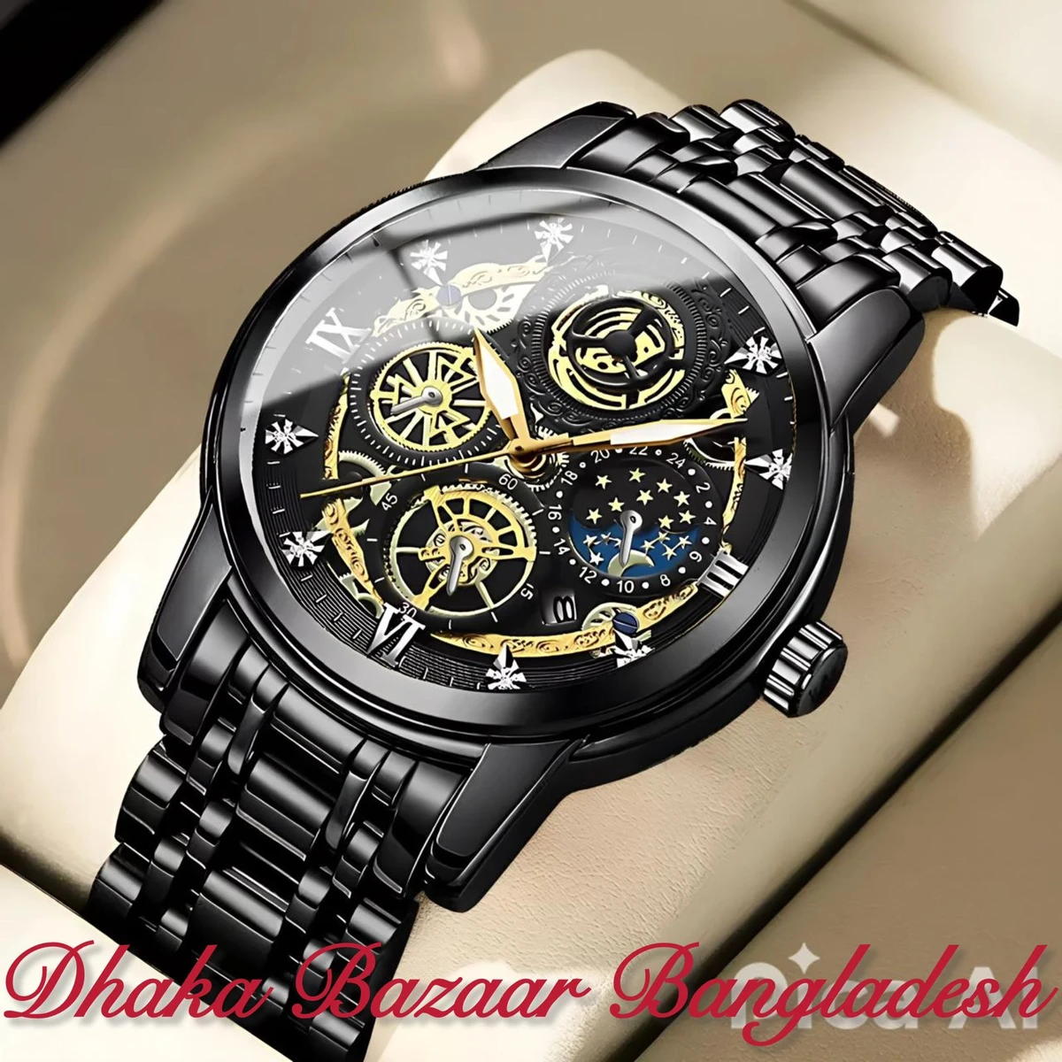 UNI44 পুরুষের জন্য নন মেকানিক্যাল ওয়াটার প্রুফ ঘড়ি BLACK