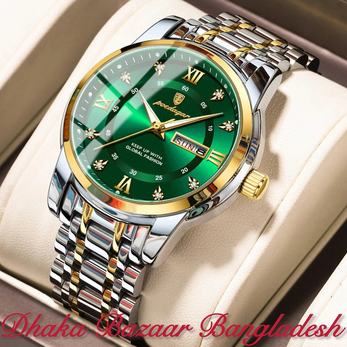 PEODAGOR 657 নতুন ডিজাইনের পুরুষদের জন্য ঘড়ি SILVER GOLDRN GREEN