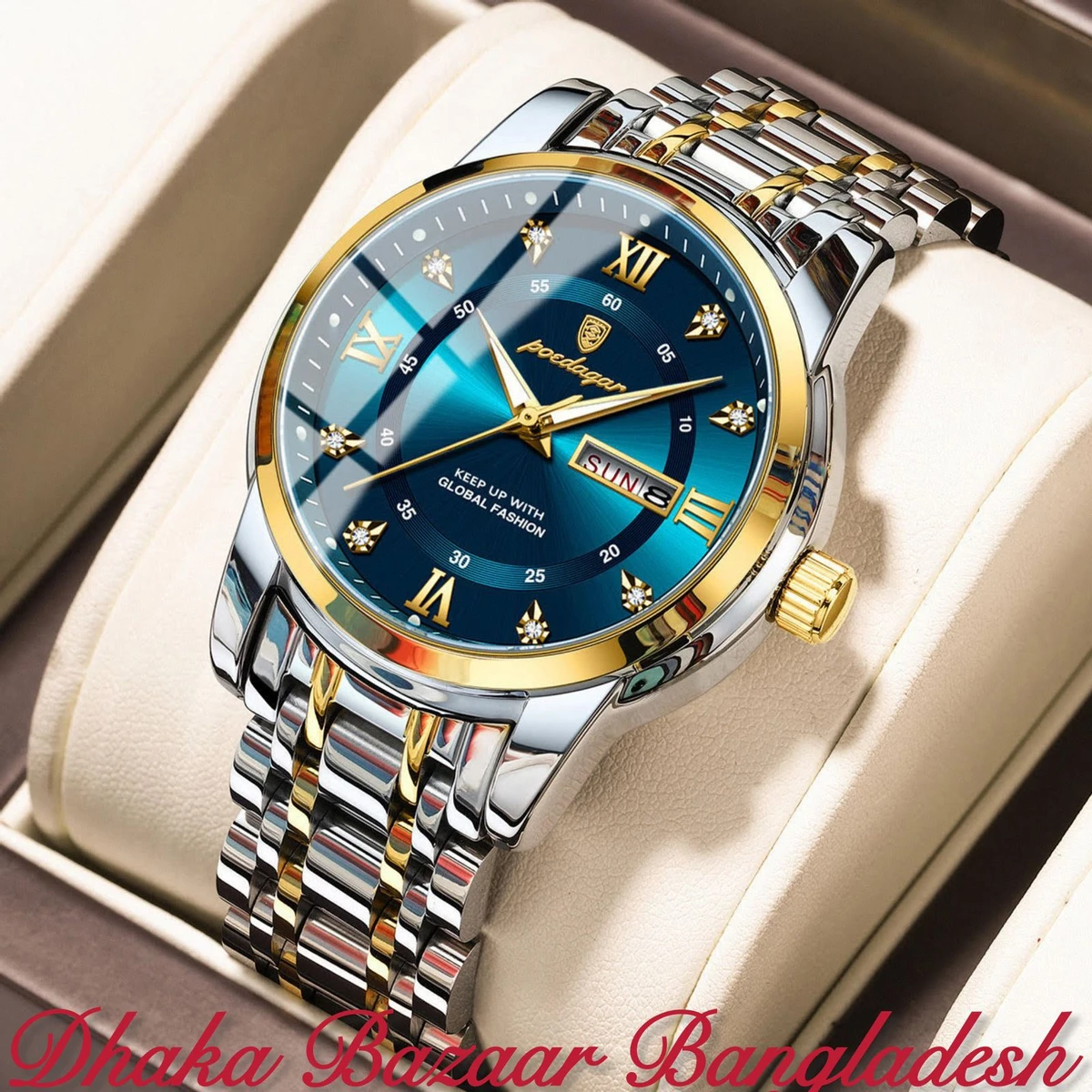 PEODAGOR 657 নতুন ডিজাইনের পুরুষদের জন্য ঘড়ি SILVER GOLDRN BLUE