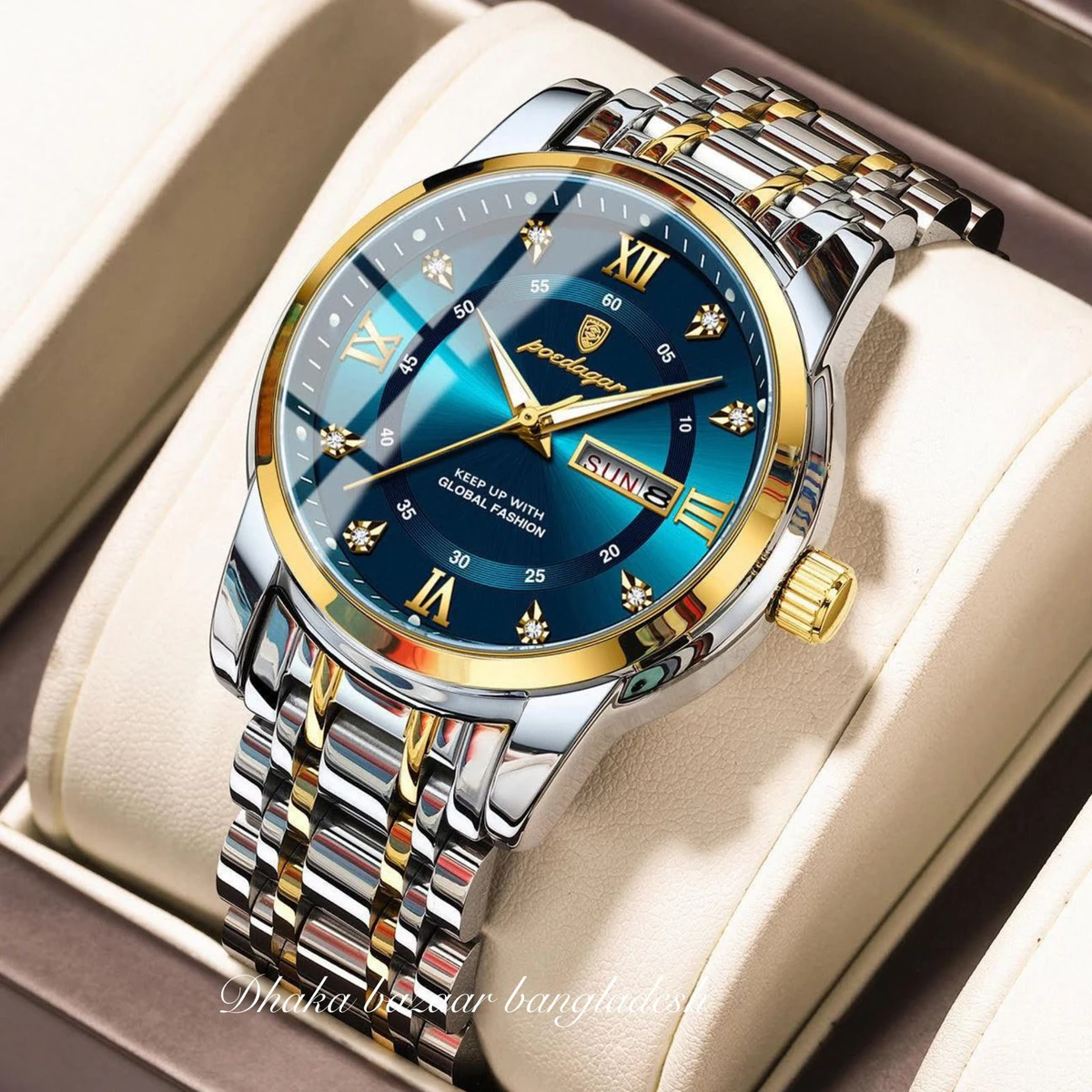 PEODAGOR 657 নতুন ডিজাইনের পুরুষদের জন্য ঘড়ি SILVER GOLDRN BLUE