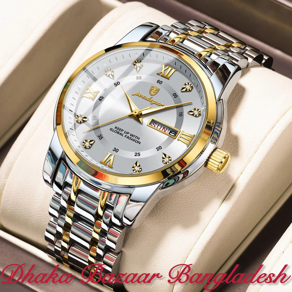 PEODAGOR 657 নতুন ডিজাইনের পুরুষদের জন্য ঘড়ি SILVER GOLDRN WHITE