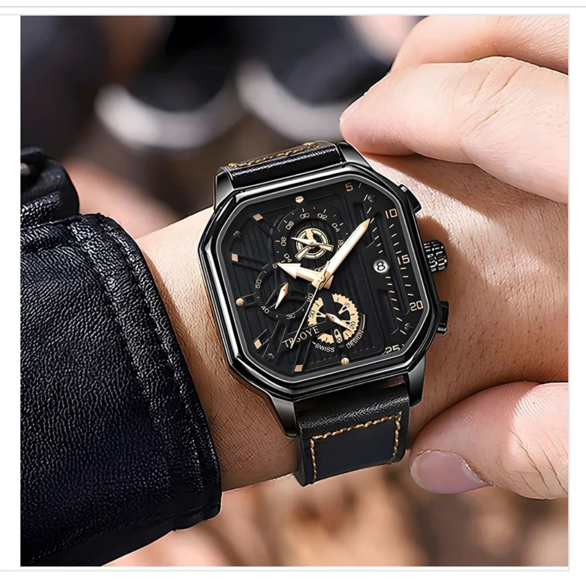 TRSOYEES আর্টিফিশিয়াল লেদার নতুন ডিজাইনের পুরুষদের জন্য ঘড়ি BLACK