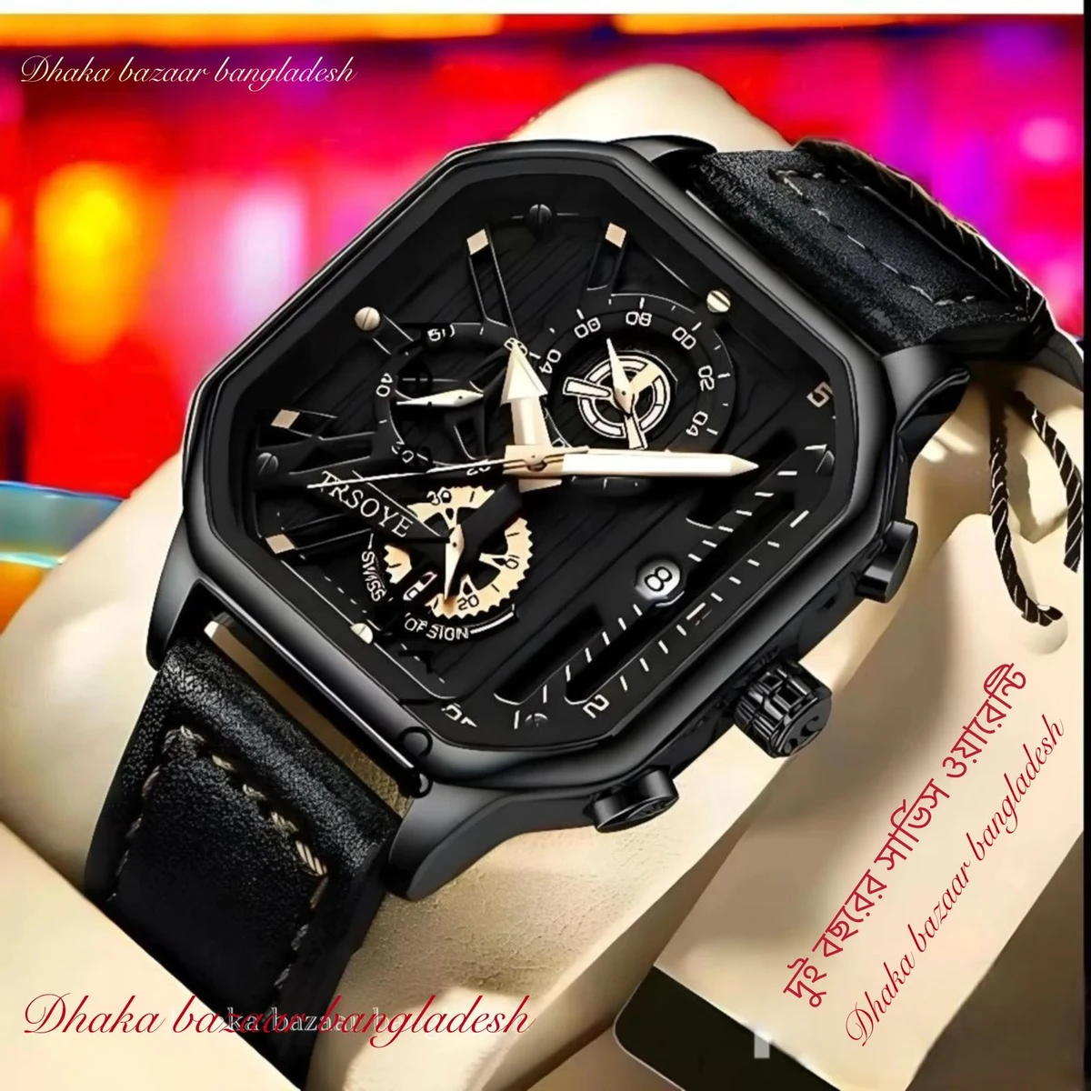 TRSOYEES আর্টিফিশিয়াল লেদার নতুন ডিজাইনের পুরুষদের জন্য ঘড়ি BLACK