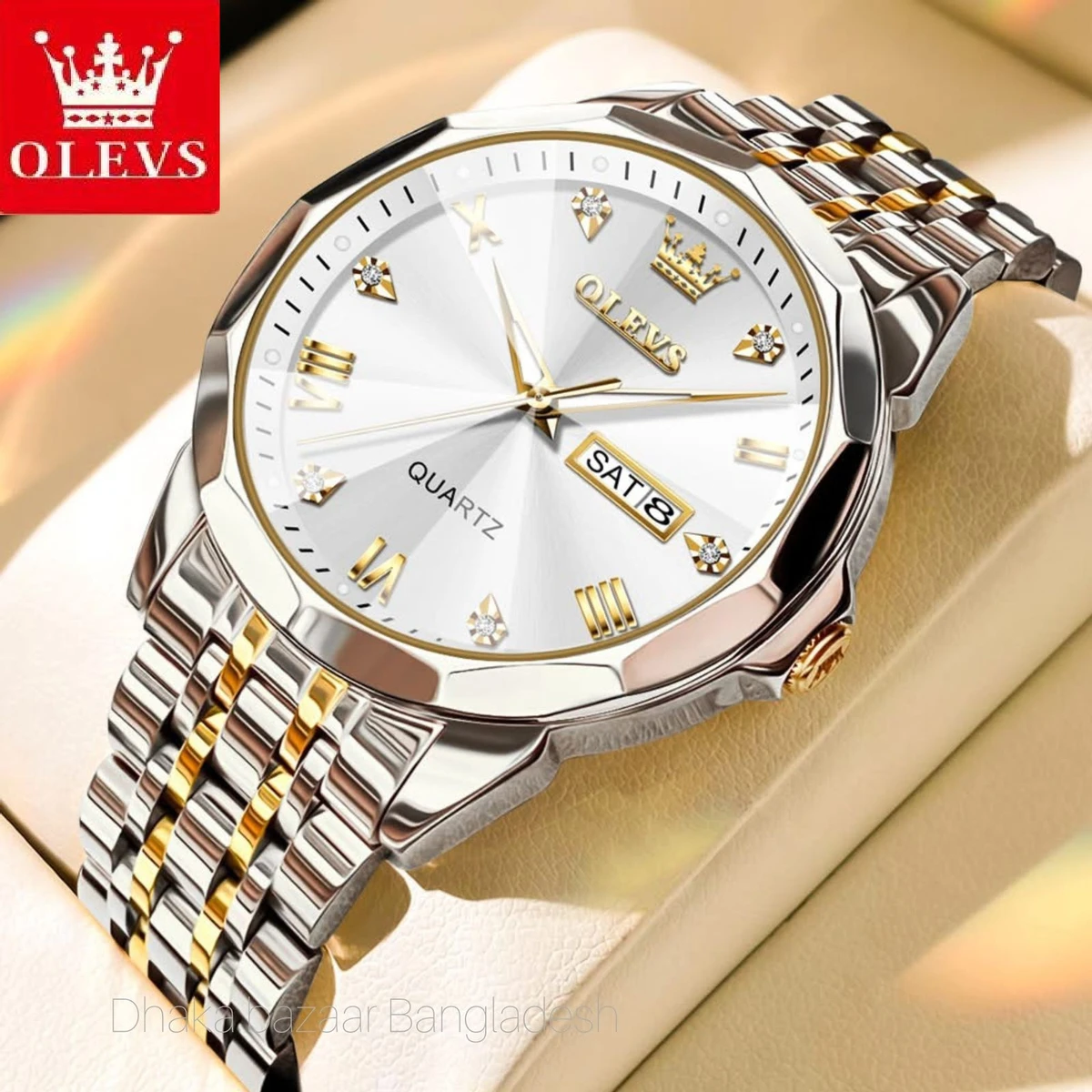 OLIVES নতুন ডিজাইনের MAN জন্য ঘড়ি SILVER GOLDEN WHITE