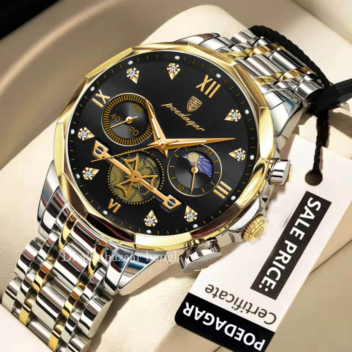 PEO 0303 নন মেকানিক্যাল ওয়াটার প্রুফ ঘড়ি SILVER GOLDEN BLACK