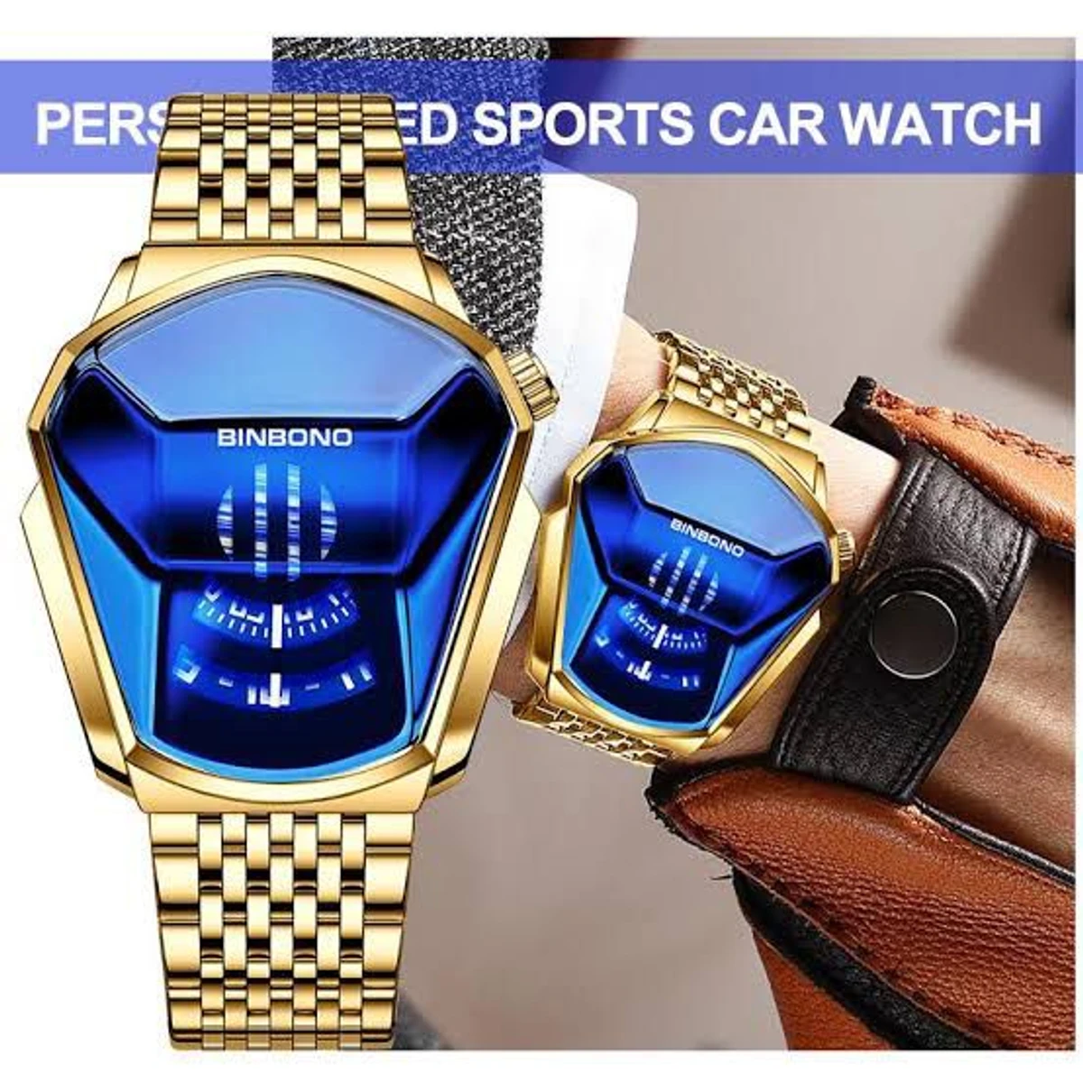 BINBOND SQUIRE নতুন ডিজাইনের পুরুষদের জন্য ঘড়ি GOLDEN BLUE