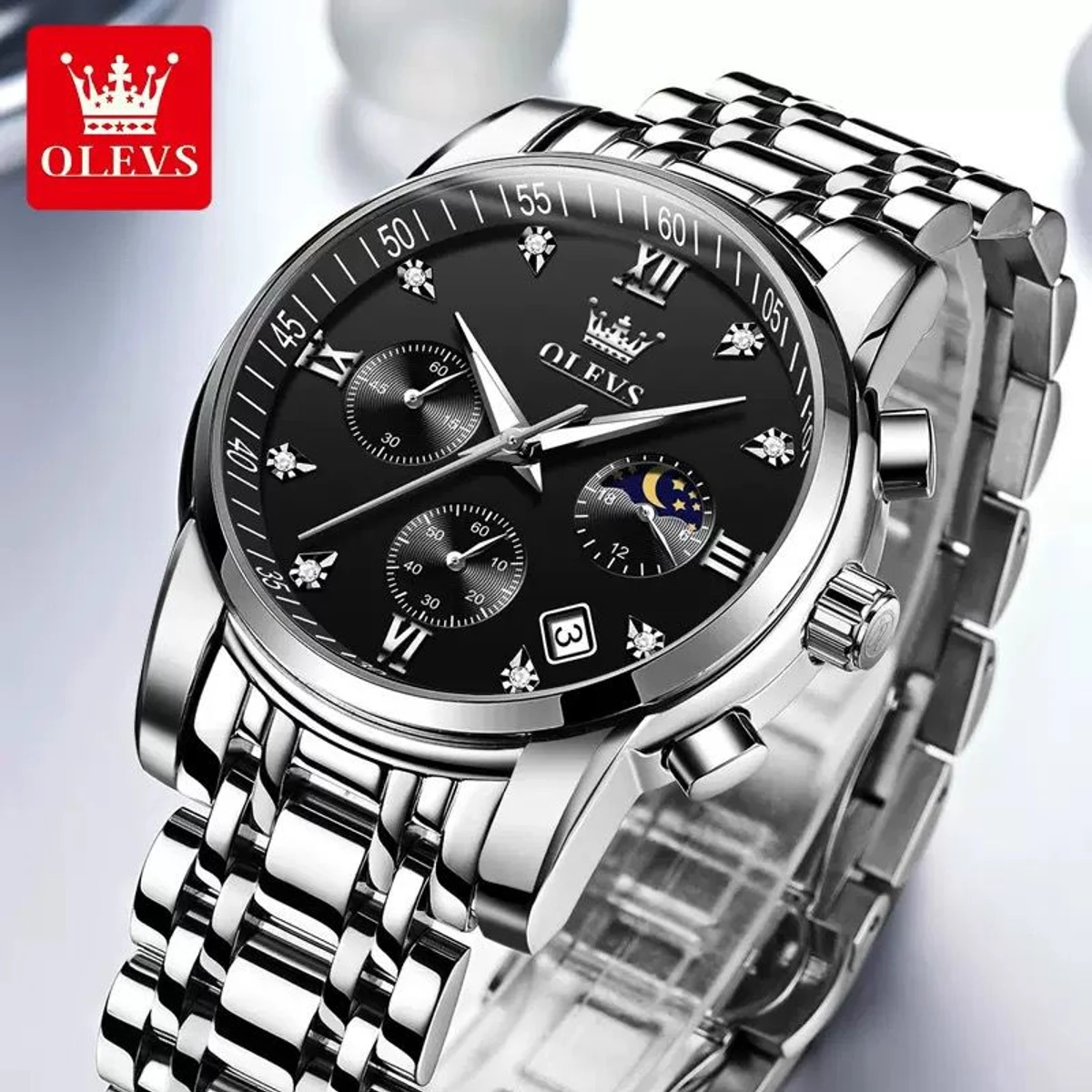 OLIVESZ 2200 নতুন ডিজাইনের পুরুষদের জন্য ঘড়ি SILVER BLACK