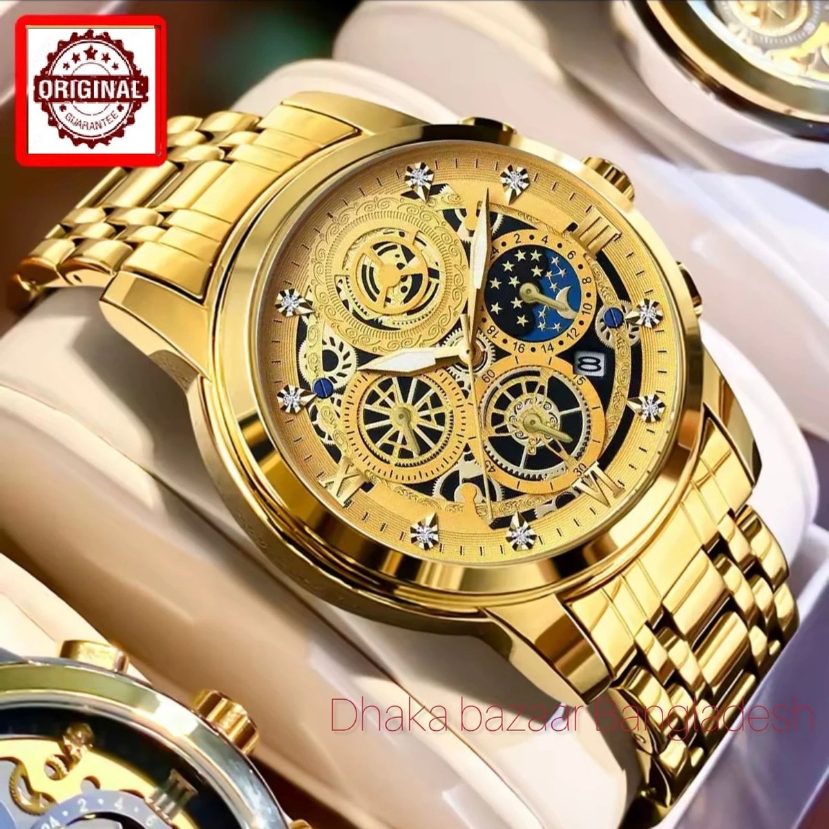 4010 BIN পুরুষের জন্য নন মেকানিক্যাল ওয়াটার প্রুফ ঘড়ি FULL GOLDEN