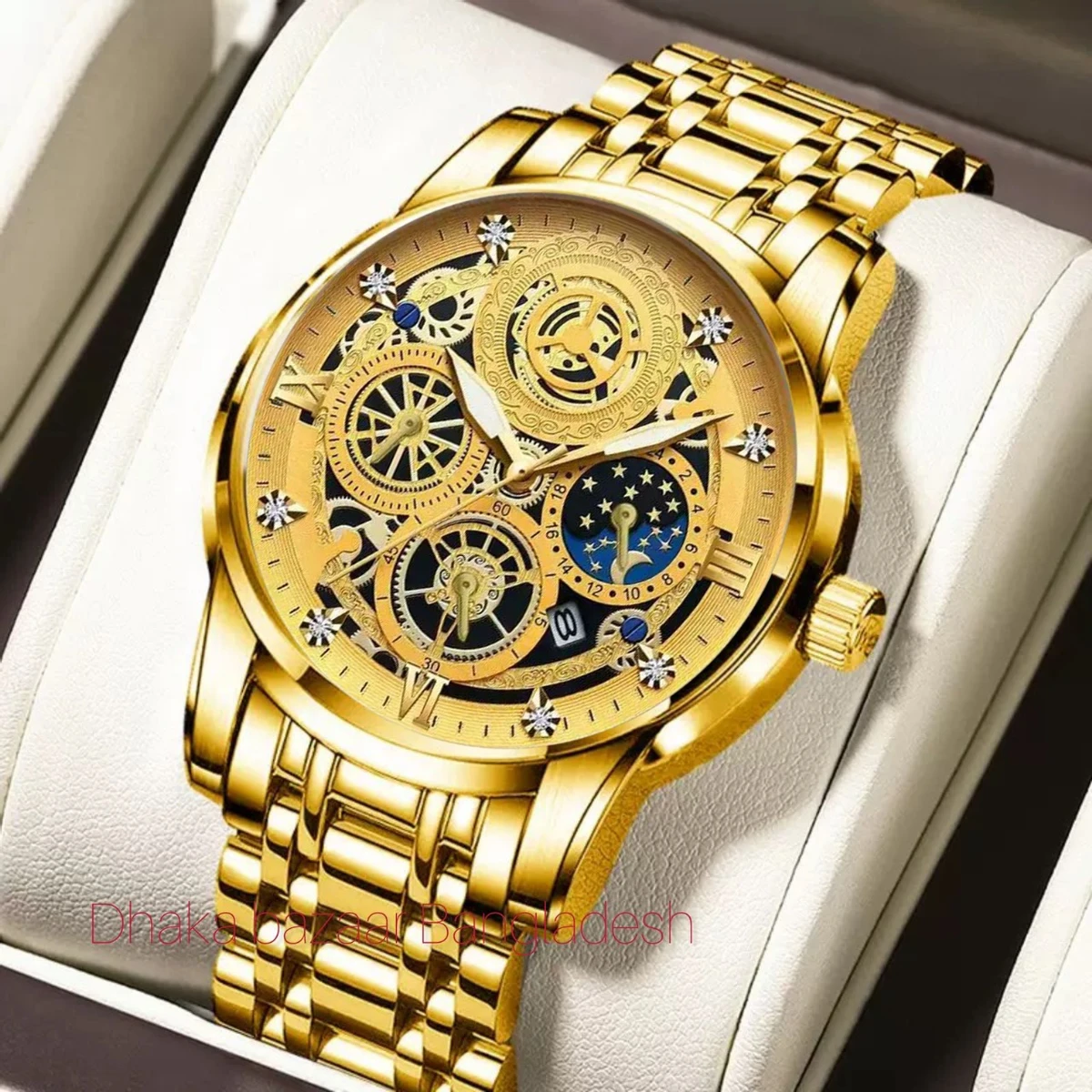 4010 BIN পুরুষের জন্য নন মেকানিক্যাল ওয়াটার প্রুফ ঘড়ি FULL GOLDEN