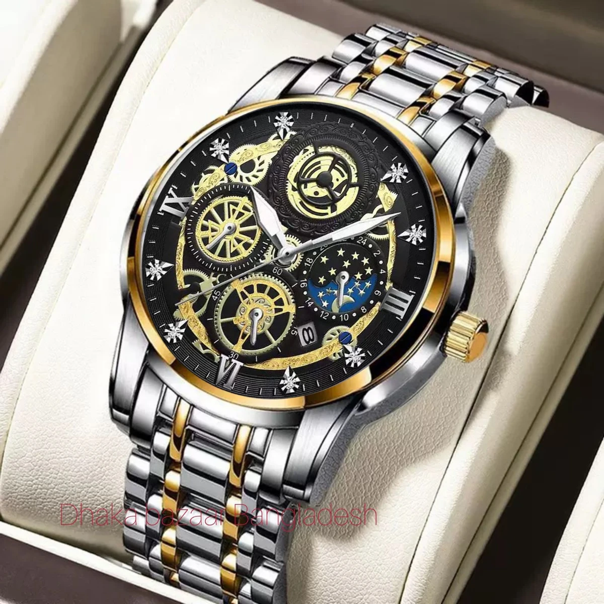 4010 BIN পুরুষের জন্য নন মেকানিক্যাল ওয়াটার প্রুফ ঘড়ি SILVER GOLDEN BLACK