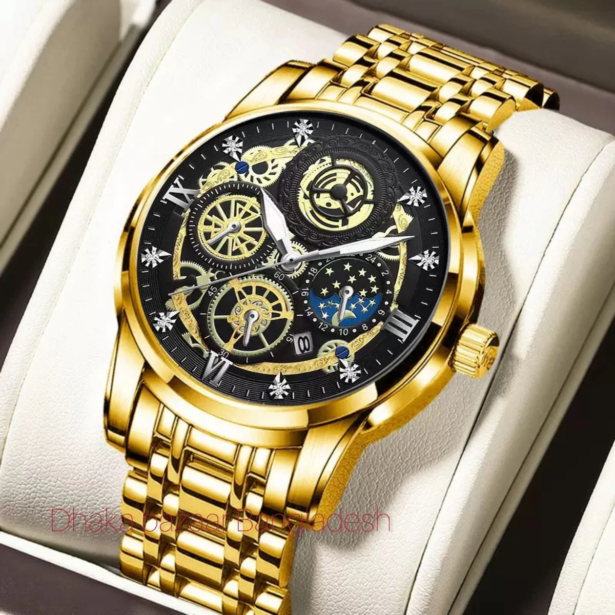 4010 BIN পুরুষের জন্য নন মেকানিক্যাল ওয়াটার প্রুফ ঘড়ি GOLDEN BLACK