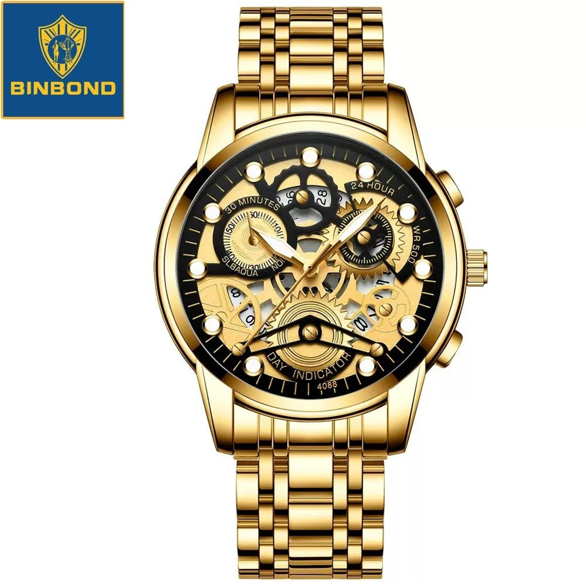 BIN 4088 পুরুষের জন্য নন মেকানিক্যাল ওয়াটার প্রুফ ঘড়ি GOLDEN BLACK