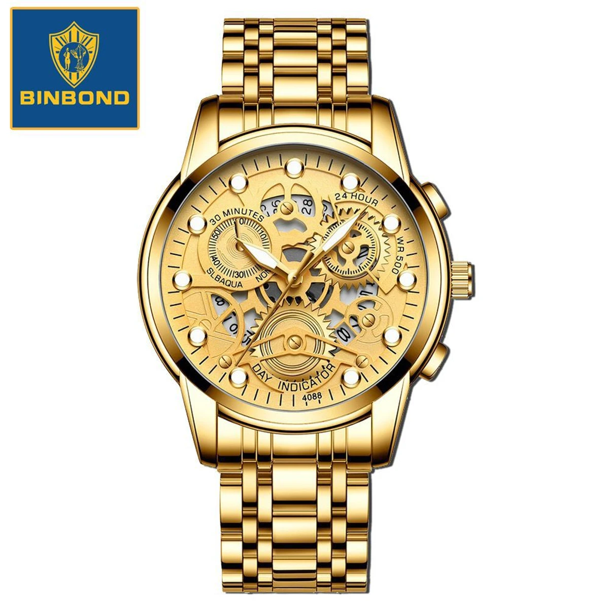 BIN 4088 পুরুষের জন্য নন মেকানিক্যাল ওয়াটার প্রুফ ঘড়ি FULL GOLDEN