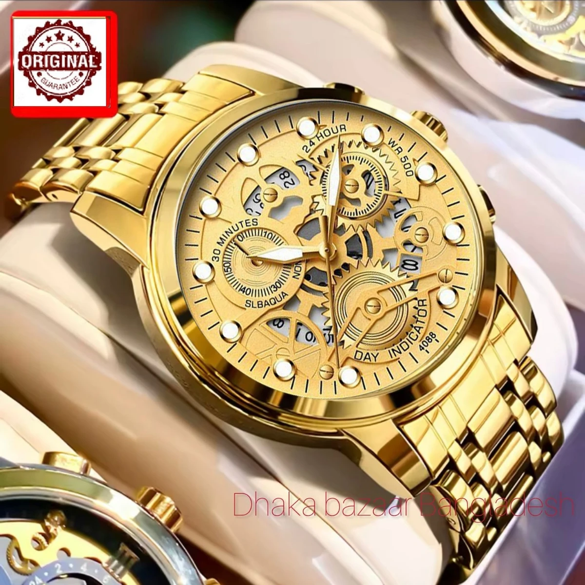 BIN 4088 পুরুষের জন্য নন মেকানিক্যাল ওয়াটার প্রুফ ঘড়ি FULL GOLDEN