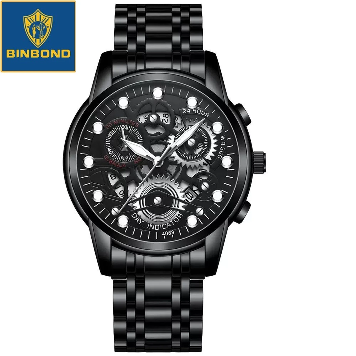 BIN 4088 পুরুষের জন্য নন মেকানিক্যাল ওয়াটার প্রুফ ঘড়ি FULL BLACK